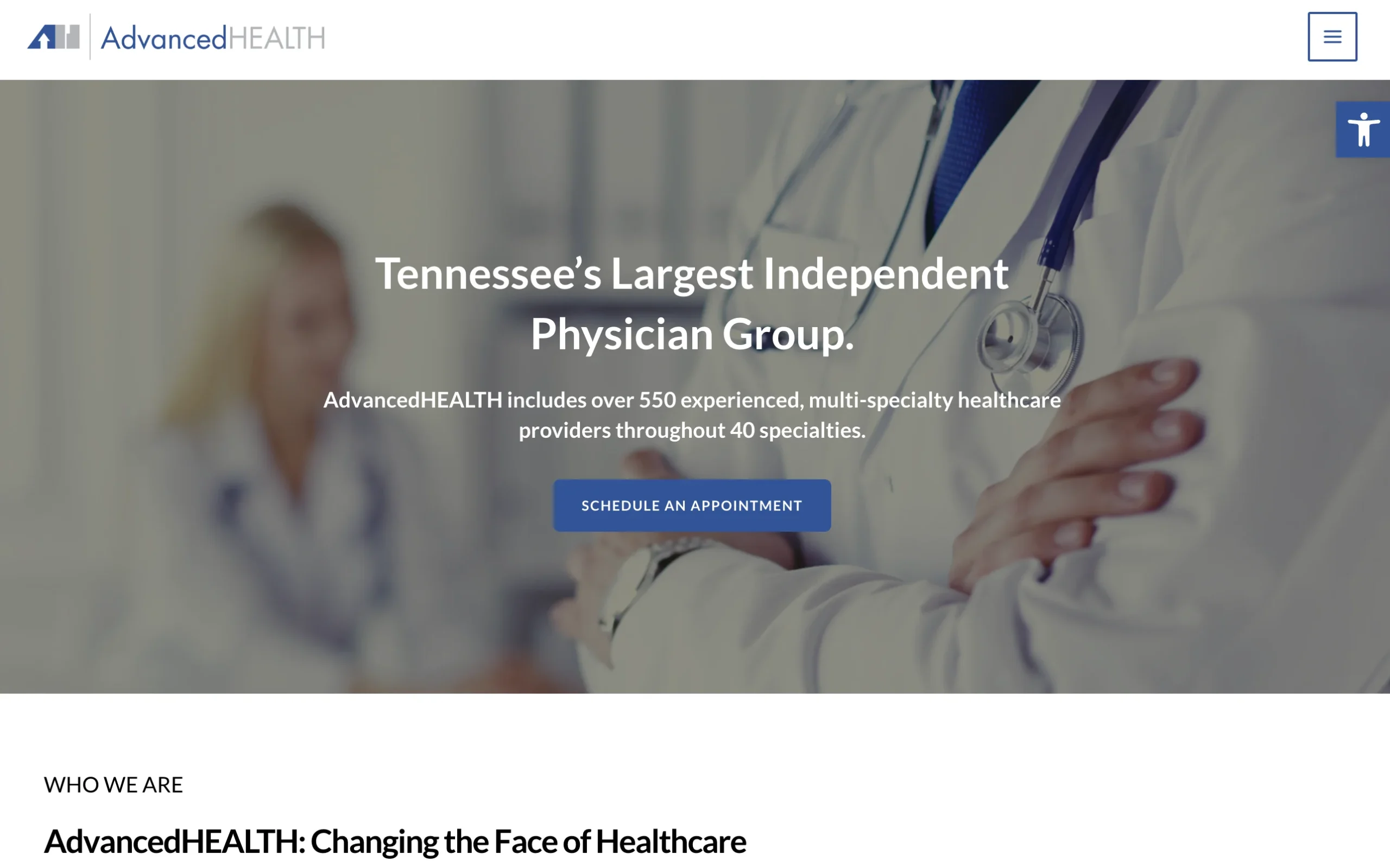 Complex physician directory website development and database management for Advanced Health