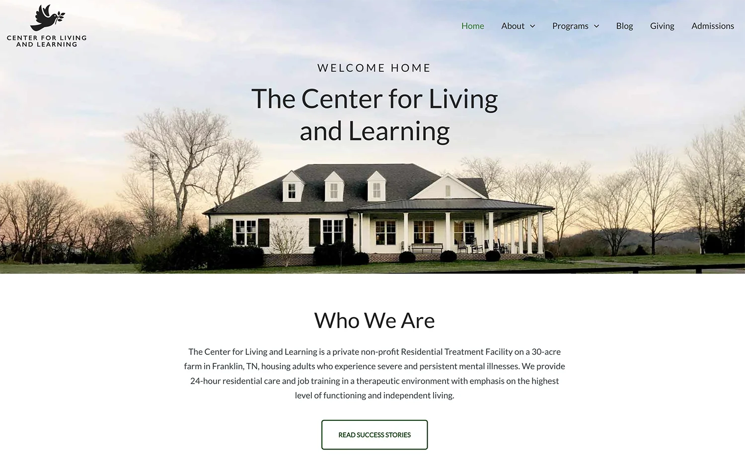 Center for Living and Learning non-profit website design and development