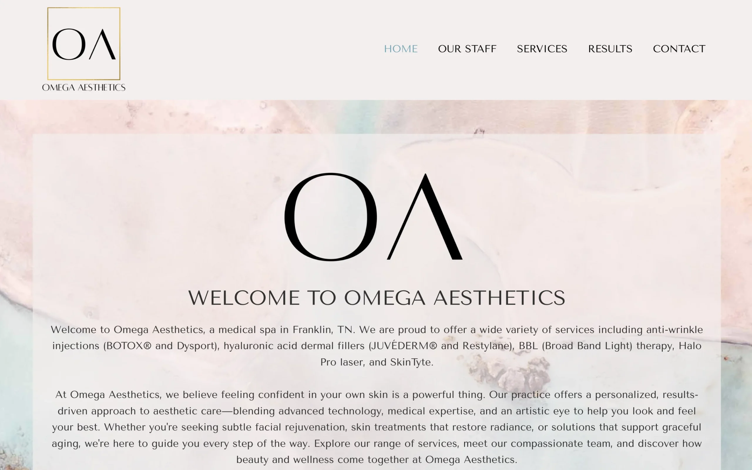 Omega Aesthetics luxury medical spa website design and build